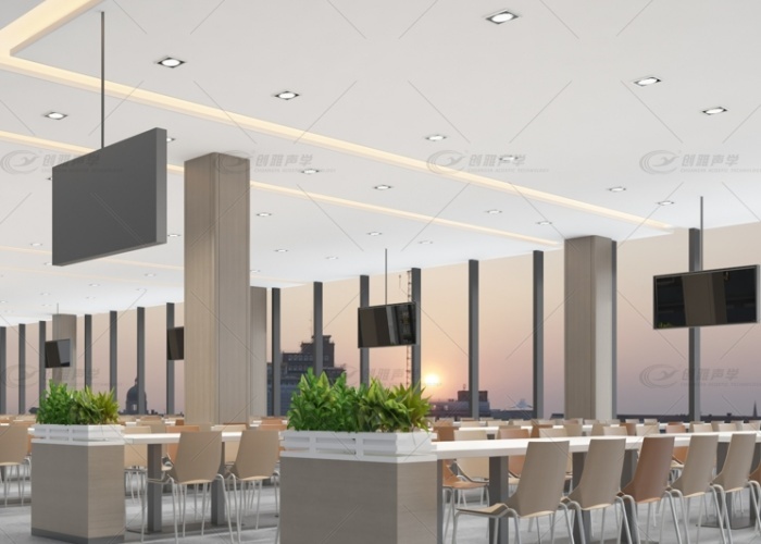 500強企業餐廳的天花無縫聲學系統